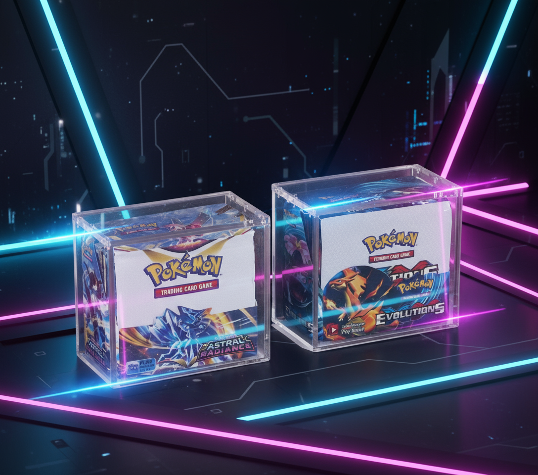 Acrylic display cases for ETBs, Booster Boxes and more